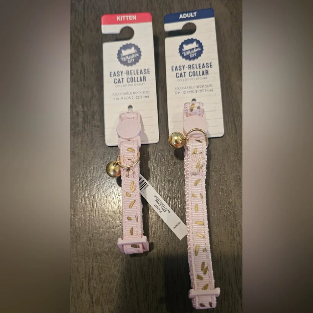Whisker City Pink & Gold Kitten OR Adult Collar (YOU CHOOSE)
